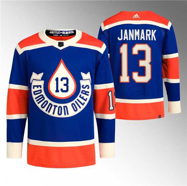 Men%27s Edmonton Oilers #13 Mattias Janmark 2023 Royal Heritage Classic Primegreen Stitched Jersey Dzhi